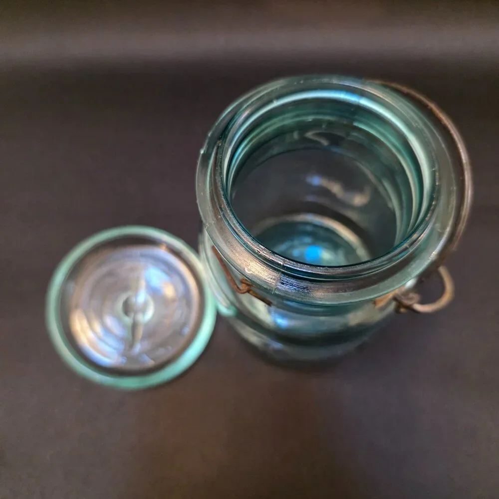 Vintage Rare #9 Ball Ideal Blue Glass Quart Jar W/ Top & Wire